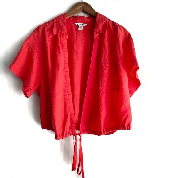 Athleta playa tie top NWT linen dark coral color size 1X short sleeve women’s - Picture 2 of 10